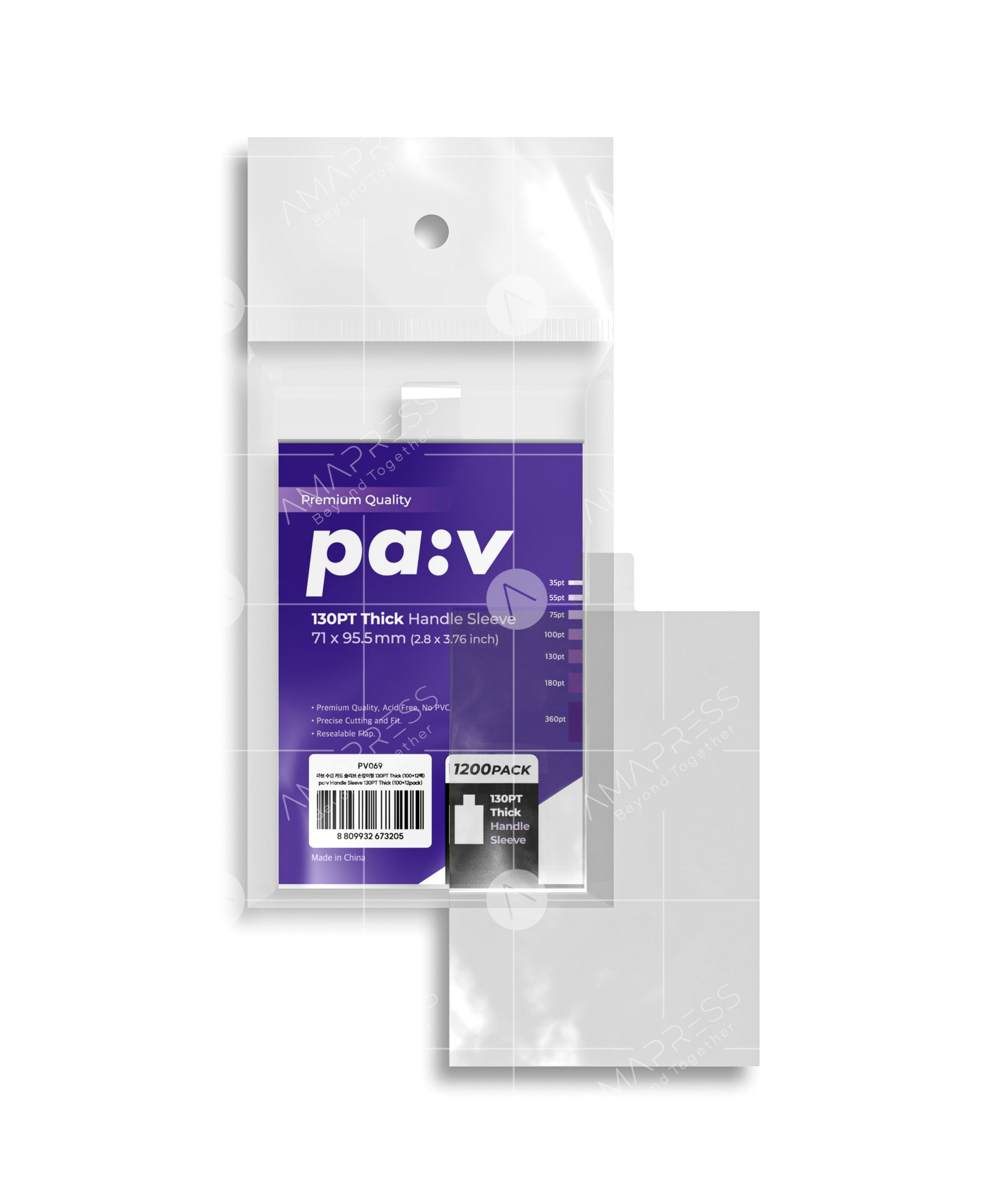 PAV-SLEEVE-HANDLE-TCGSTANDARD-100PK*12 PAV Handle Card Sleeves TCG Standard (12 Packs, Total 1200 Sleeves) – Ultra-Clear PP Soft Sleeves with Easy-Pull Handle for Standard Size 2.5″×3.5″ Trading Cards