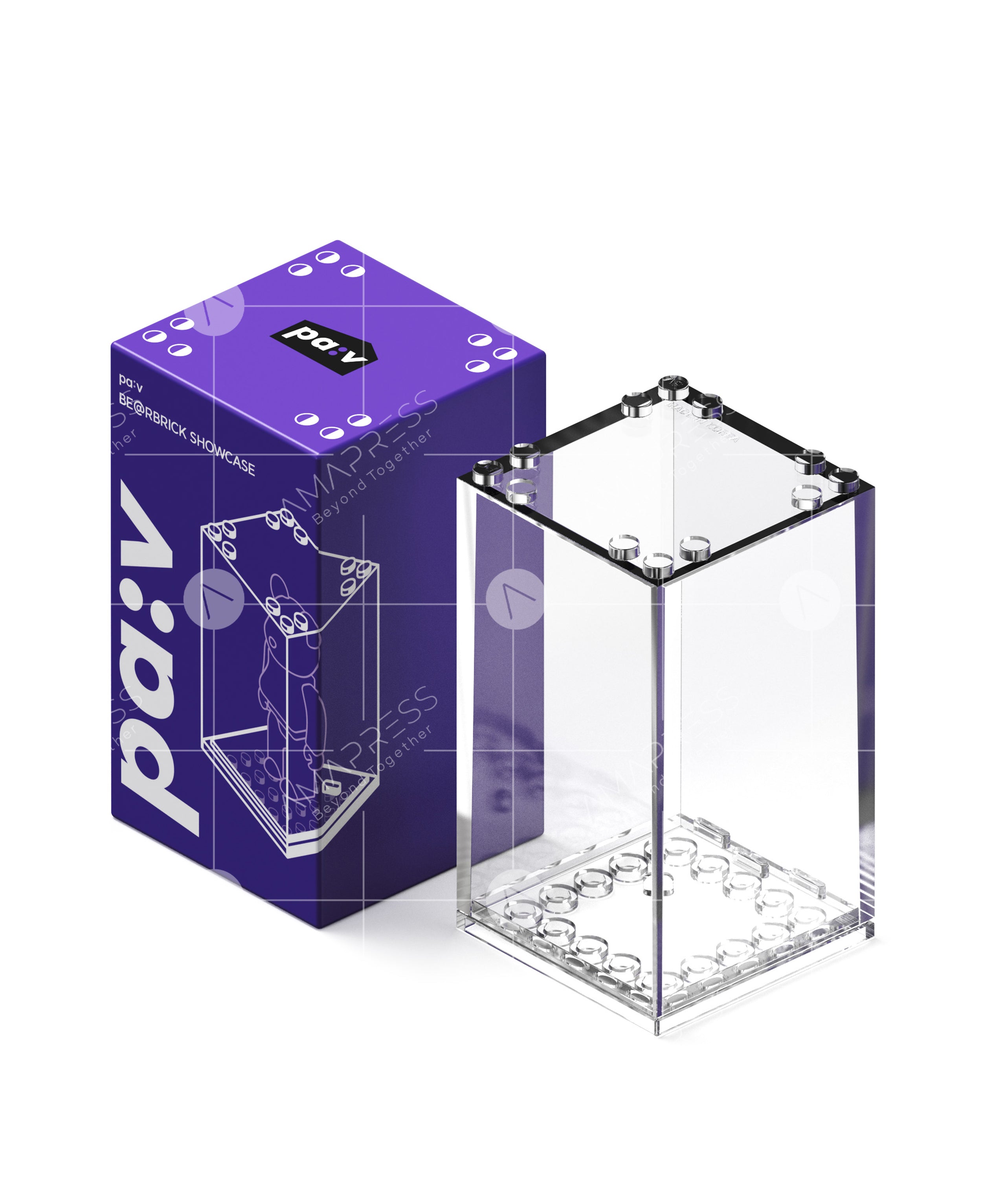 PAV Bearbrick 100% Display Case – UV-Blocking PC Showcase with Compatible Base & Built-in Card Stand – Made in Korea